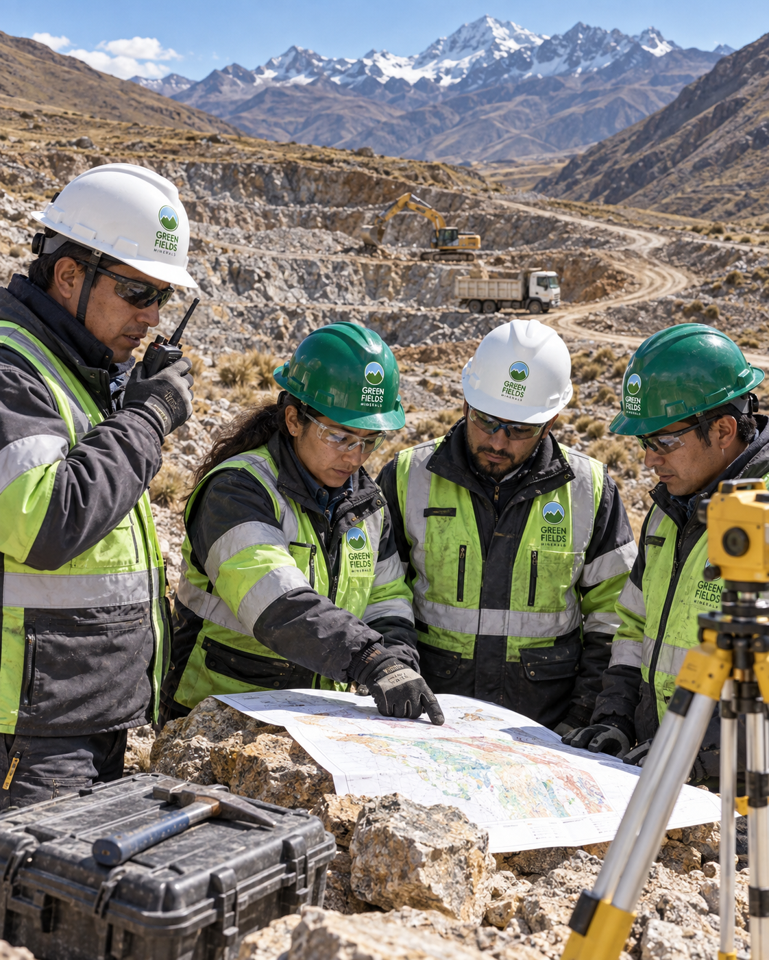 Equipo técnico planificando actividades mineras en campo