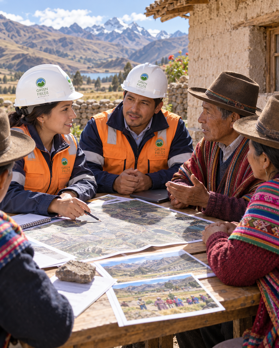 Mesa de trabajo con mapas y acuerdos comunitarios