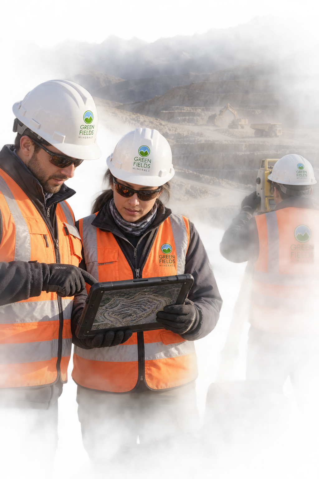 Equipo técnico realizando control topográfico en una operación minera superficial