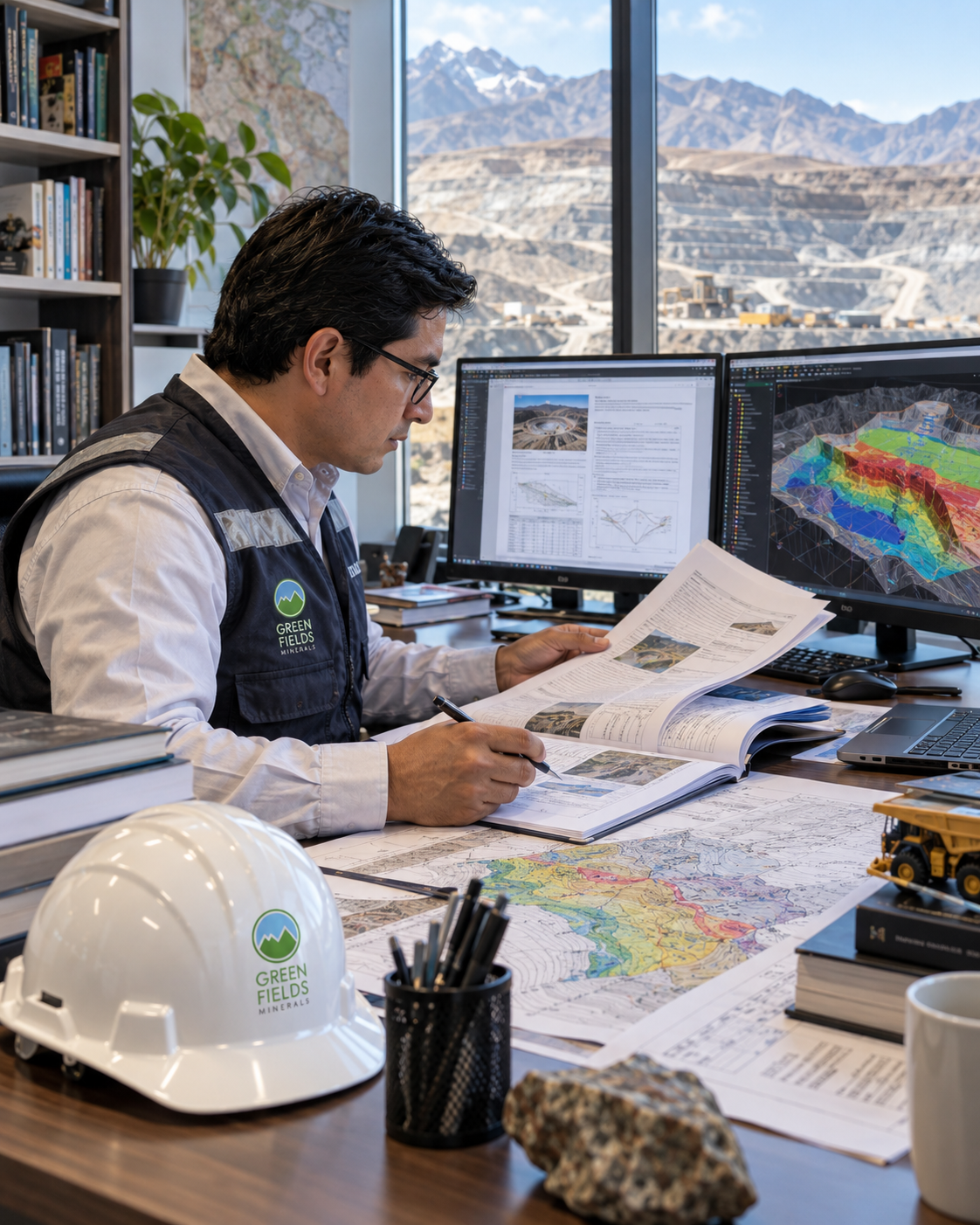 Ingeniero revisando documentación técnica bilingüe